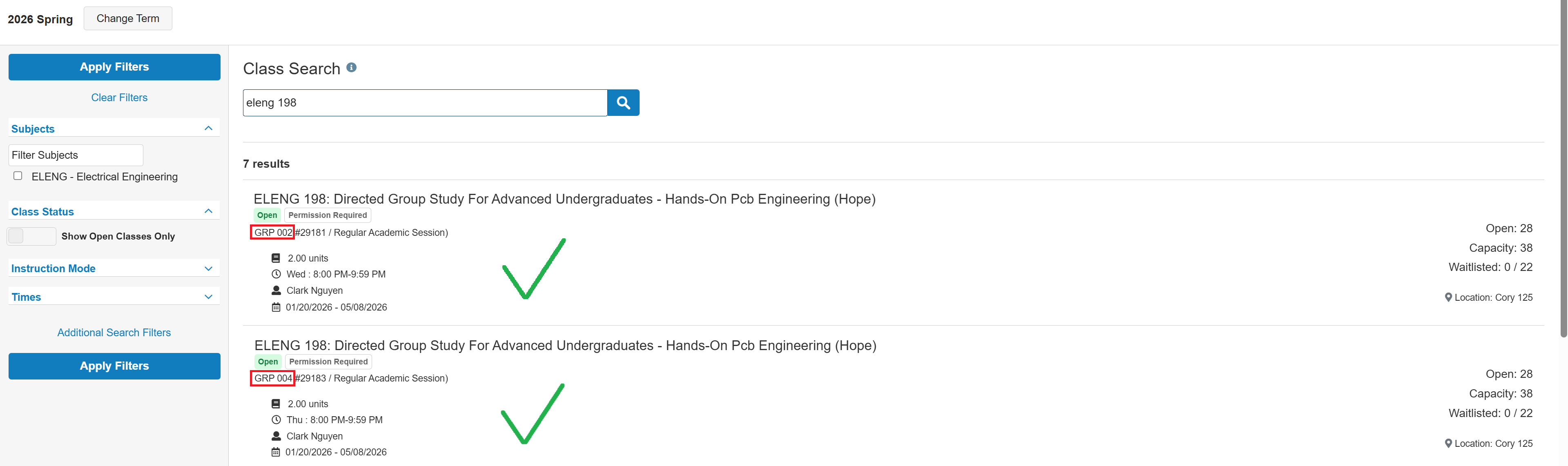 Enrollment center section search