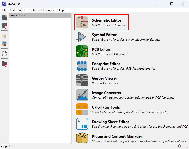 Project manager, create schematic button