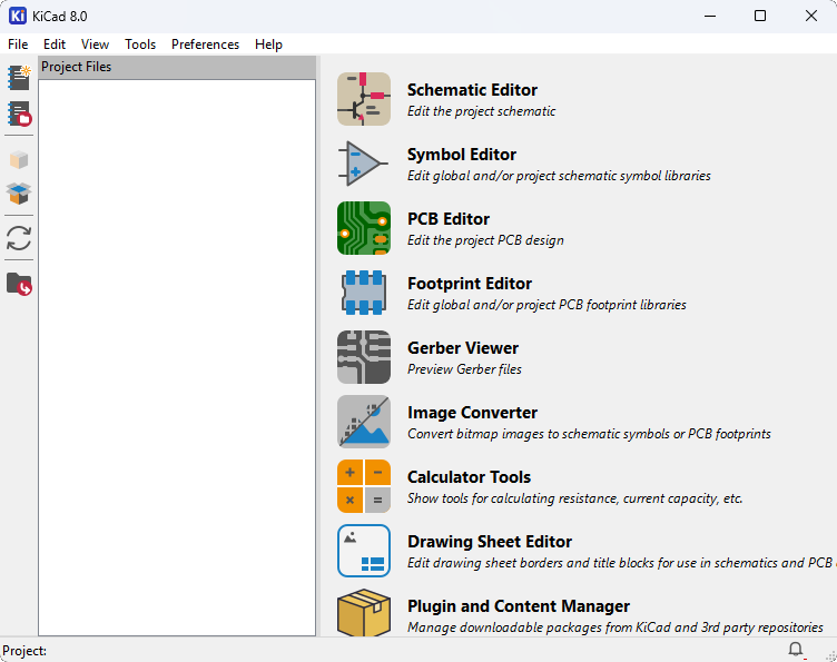 KiCad project manager home page